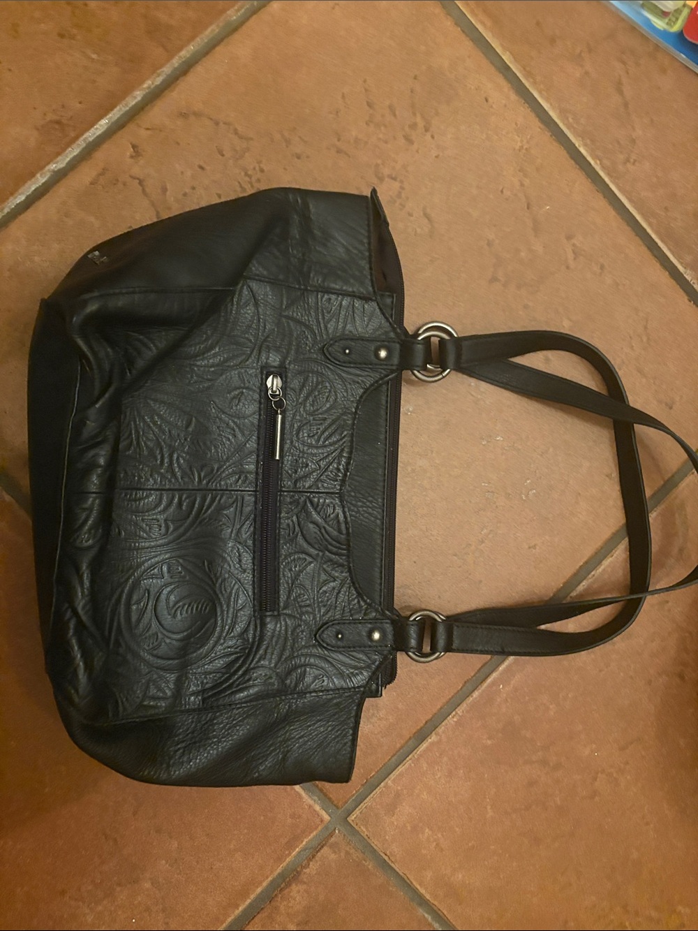 The Sak Black Embossed Leather Shoulder Bag